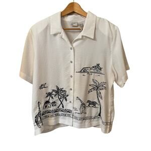 Vintage Rare KORET Embroidered Tropical Giraffe Boxy Top Women sz XL Art to Wear